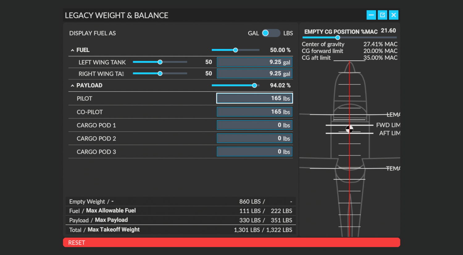 Legacy Weight &amp; Balance