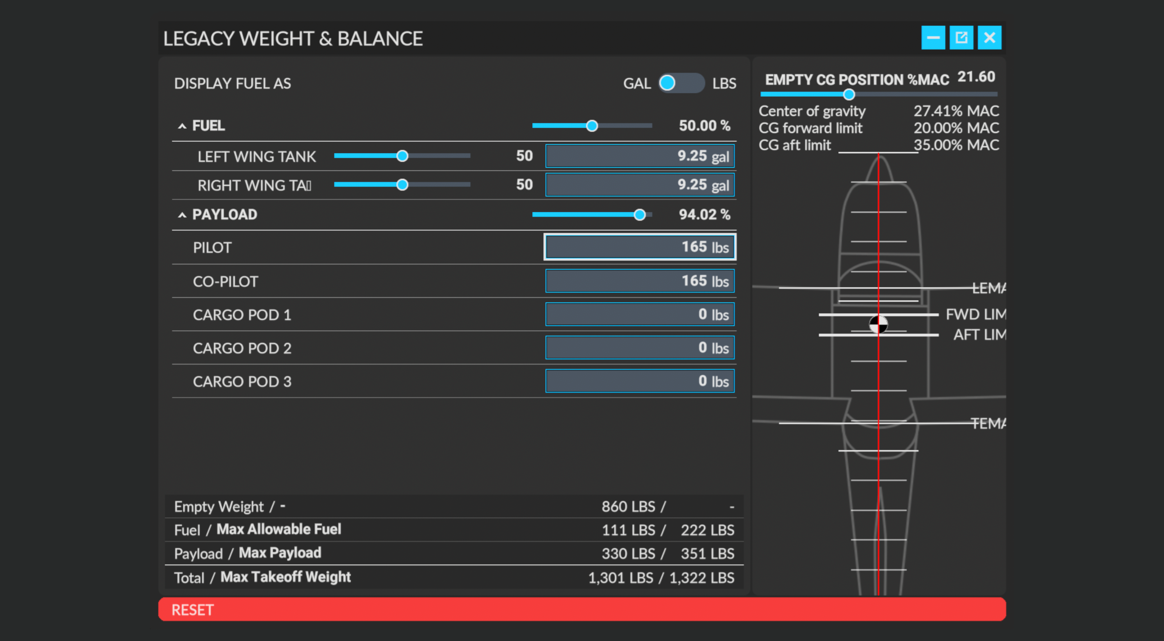 Legacy Weight &amp; Balance